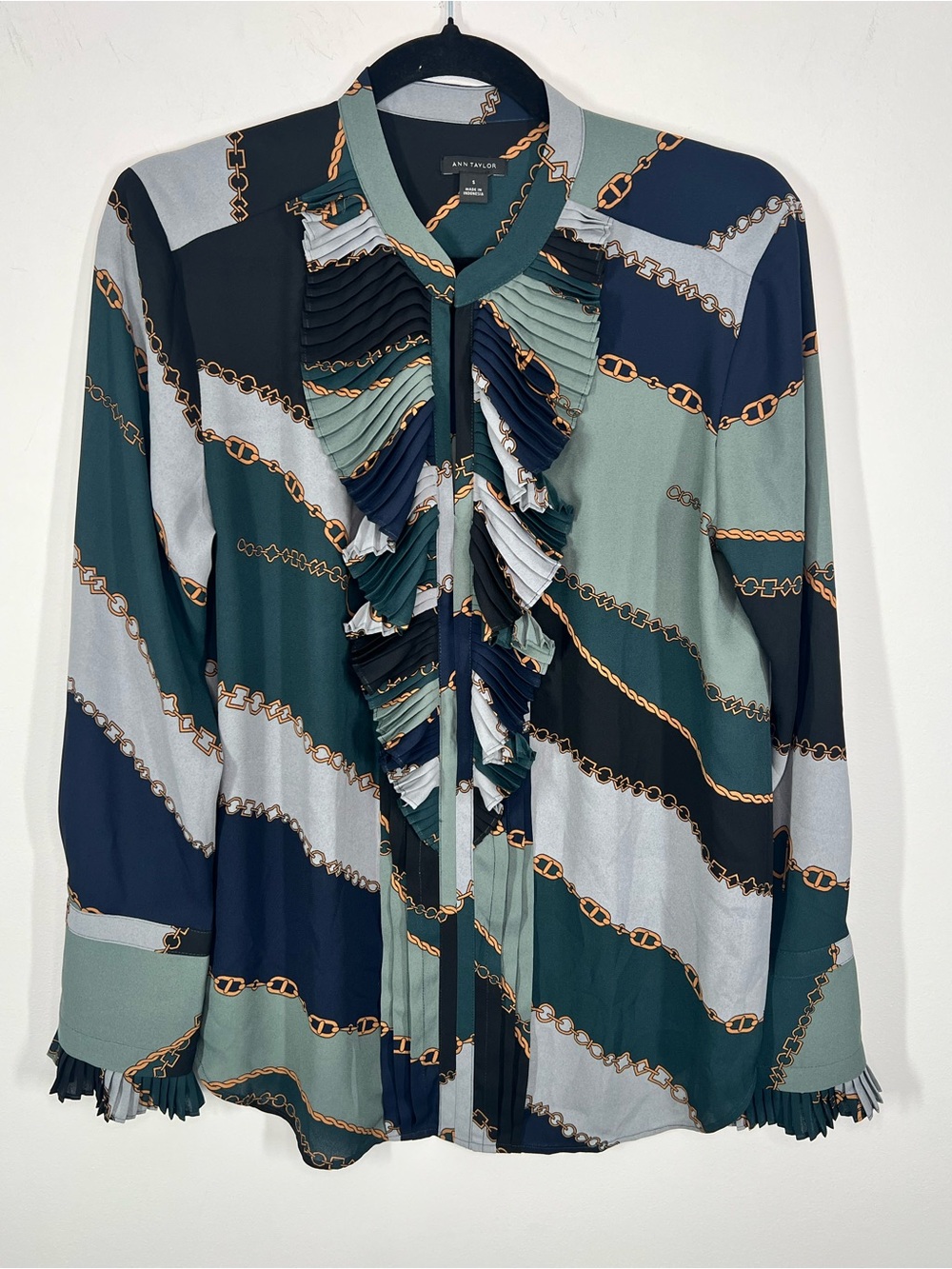 Anne Taylor Chainlink Ruffle Blouse Small - Picture 2 of 8